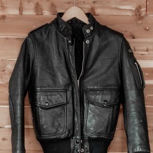 XS Vintage Black Leather Bomber Jacket